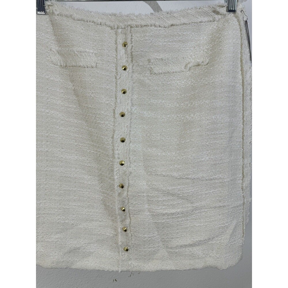 Jennifer Lopez Women's Ivory Metallic Studded Fringe Tweed Pencil Skirt Size 12 - Picture 3 of 10